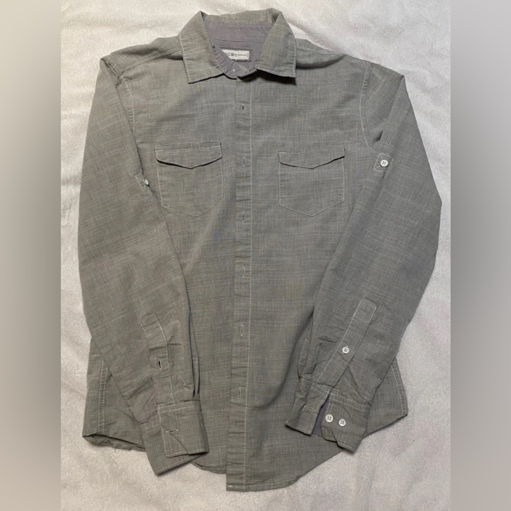 PD&C Men's Casual Gray Button-Down Shirt